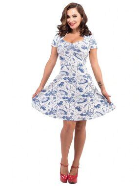Steady Clothing White and Navy Octopus Print Fit & Flare Dress